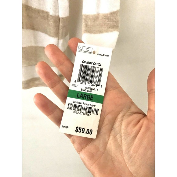 Charter Club Cardigan Striped Beige Sz L - Picture 5 of 7
